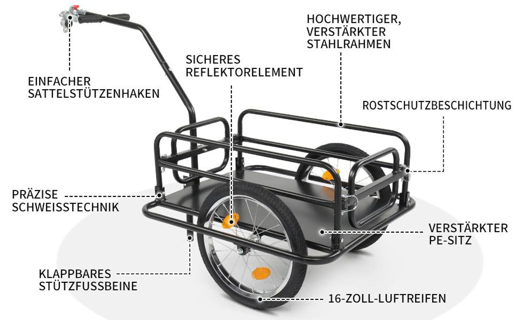 FCH Fahrradanhänger für 60 kg Zuladung,Transportwagen, Fahrradwagen, Anhänger für Fahrrad
