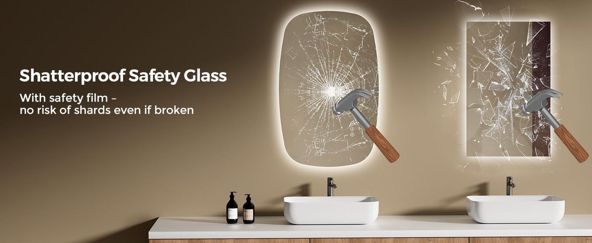 S'AFIELINA 95×60 cm lustro ścienne LED - lustro łazienkowe z oświetleniem, szkło HD, ściemniane, 3-kolorowe LED, przeciwmgielne, do zawieszenia poziomo i pionowo