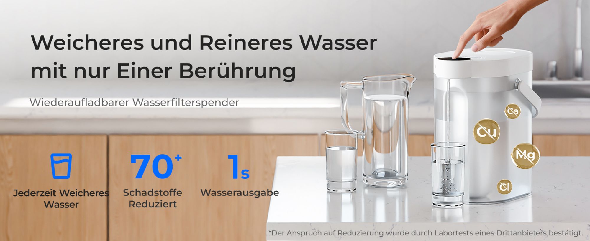 Waterdrop WD-ED11W Wiederaufladbarer Elektrischer Wasserfilterkrug, 3,5L Wasserenthärter Kalkfilter 3 Monate Langlebiger Sofortiger Dispenser