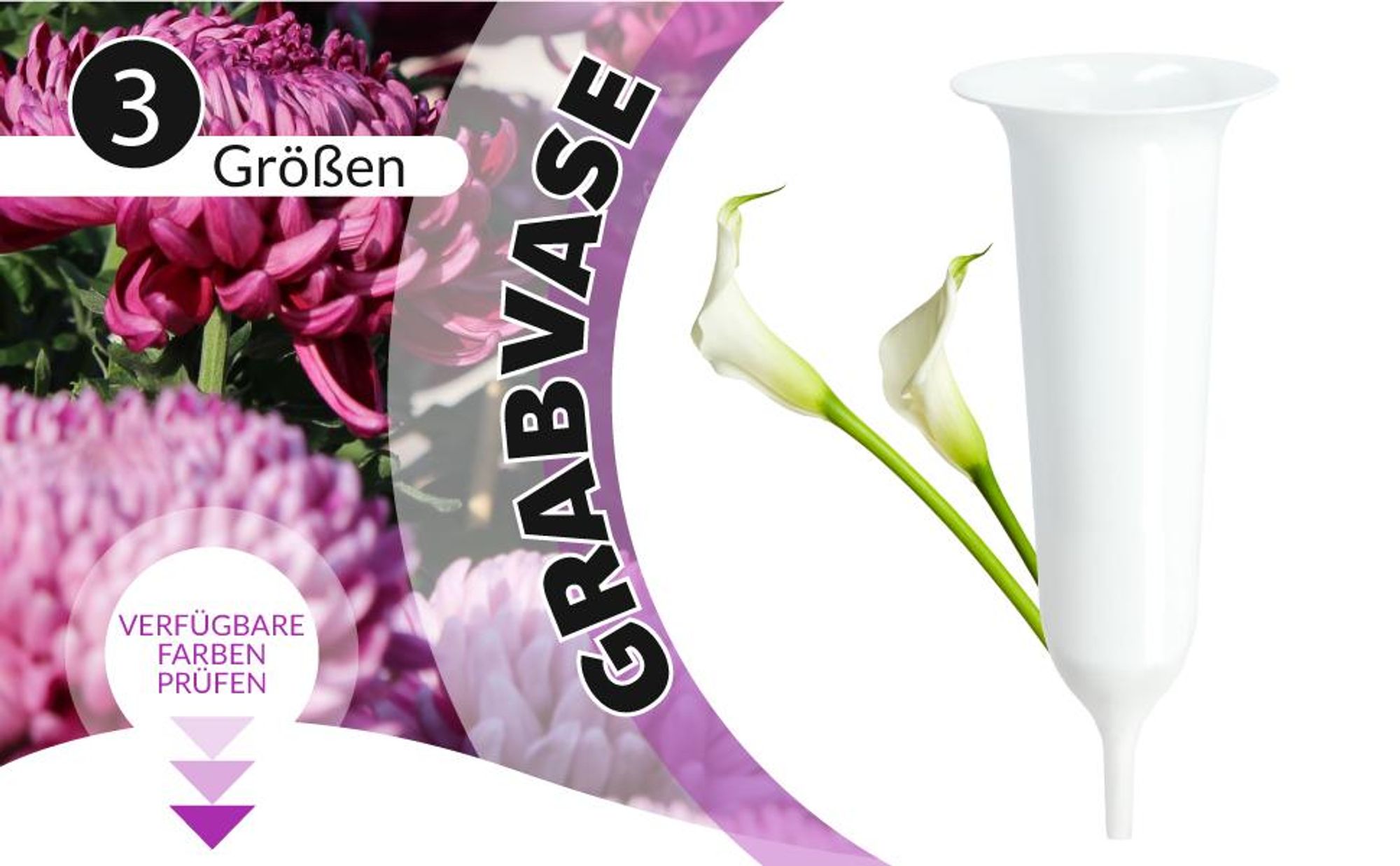 KADAX Kunststoff-Grabvase "Latera", Friedhofsvase, Vasen, Blumenvase, Weiß, 31 cm