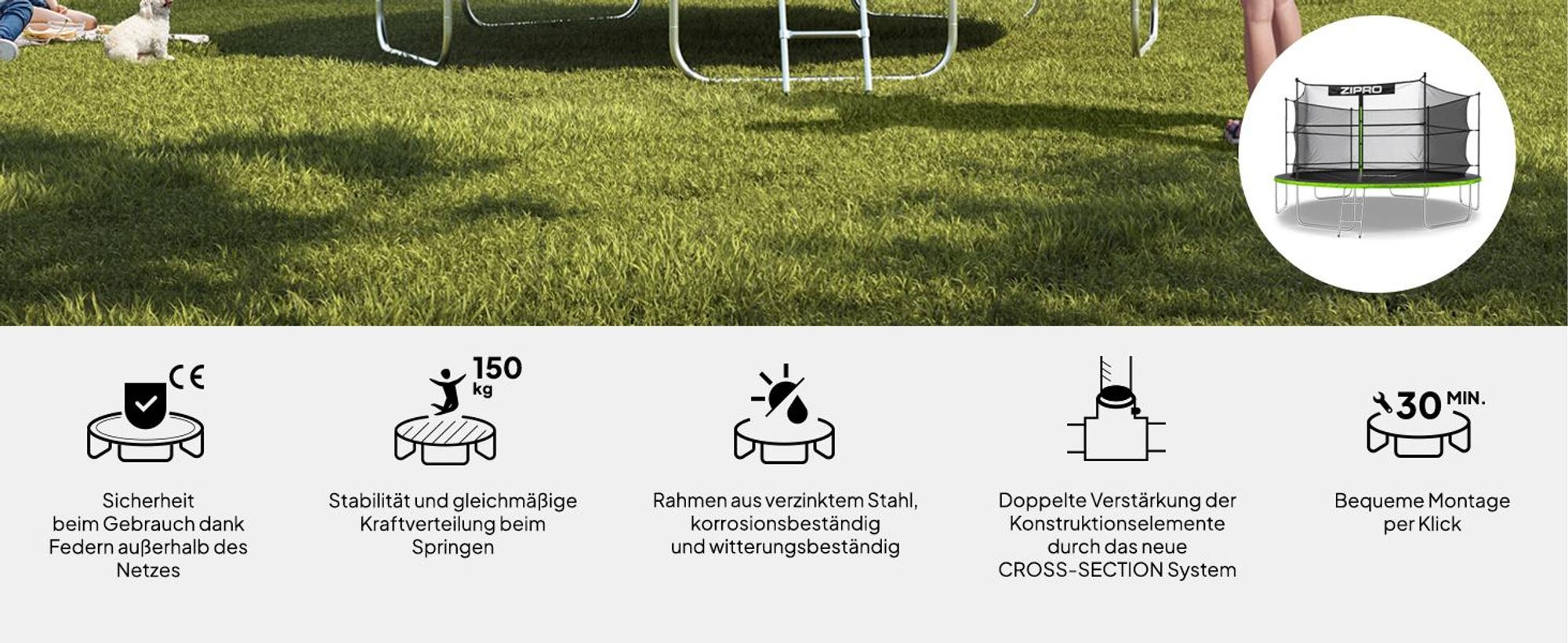 ZIPRO Trampolin Jump Pro IN | 14FT Ø 435 cm | Gartentrampolin Kindertrampolin Komplett-Set inkl. Innennetz, Leiter & Randabdeckung, Outdoor, Grün