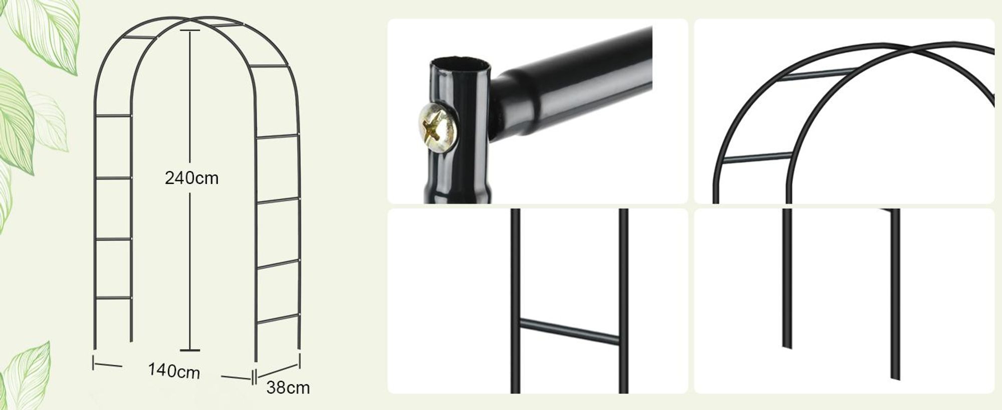 Forever Speed 2er Rosenbogen 240x140x38cm Metall Pergola Rankhilfe Rankgitter Torbogen /Schwarz
