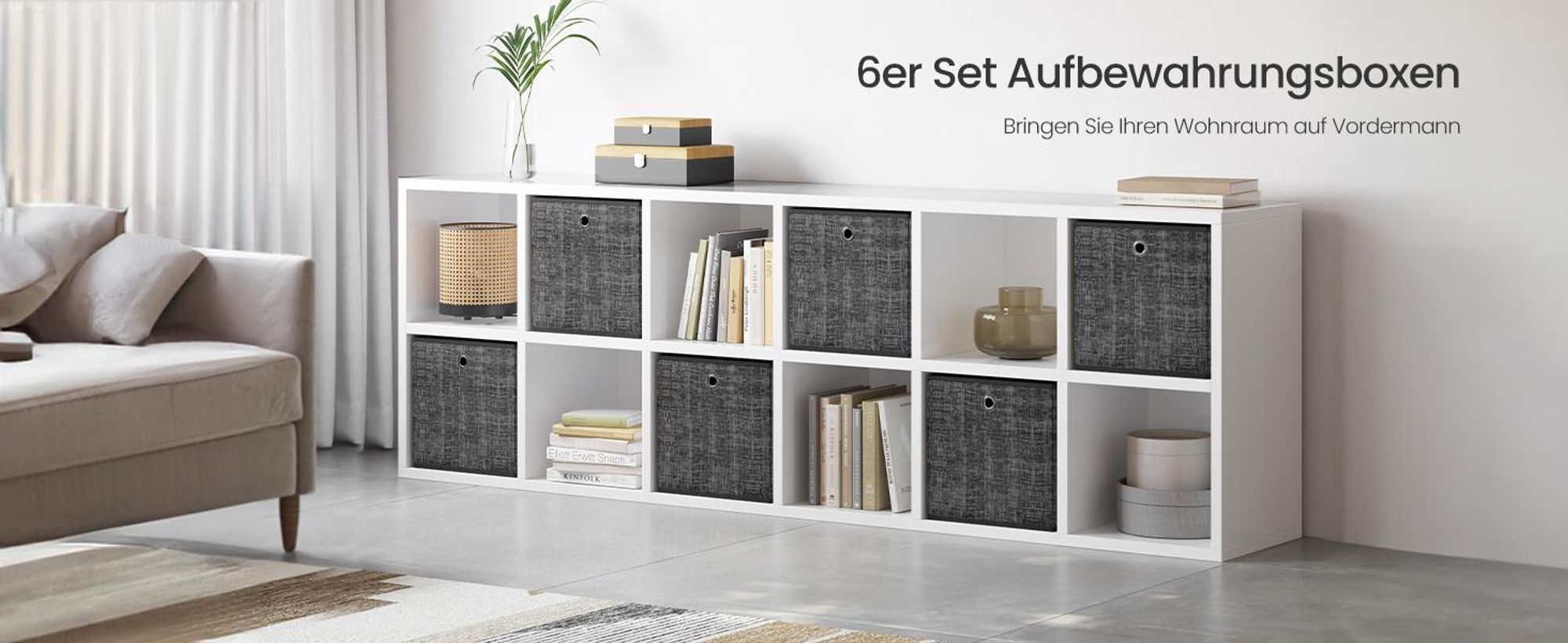 SONGMICS Ordnungsboxen, 6er Set, aus Vliesstoff mit Griff, 26 x 26 x 28 cm, Organizer Box, für Würfelregal, Faltbox, schwarz