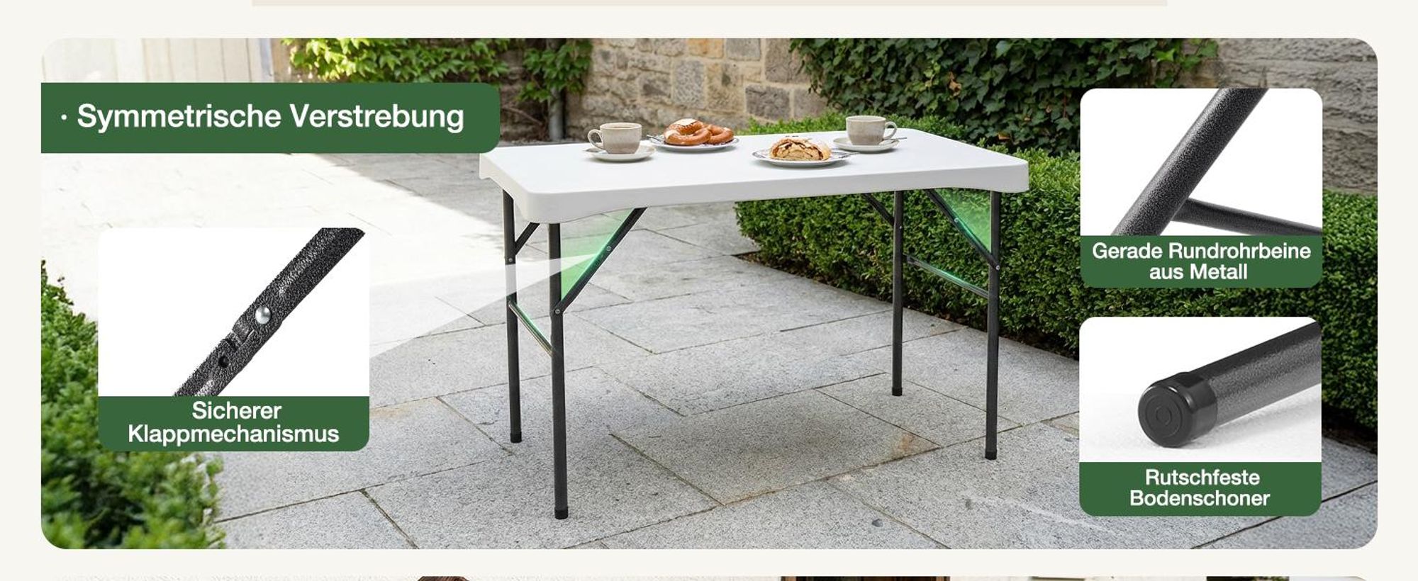 Sekey Bierzeltgarnitur Klappbar 3-teilig 110cm Tisch+2xBänke Festzeltgarnitur, Weiß