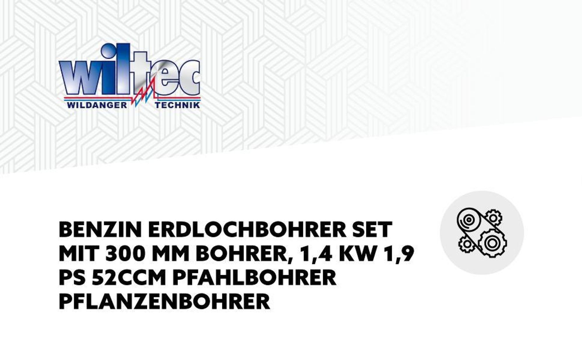 Wiltec Benzin Erdlochbohrer Set mit 300 mm Bohrer, 1,4 kW 1,9 PS 52ccm Pfahlbohrer Pflanzenbohrer