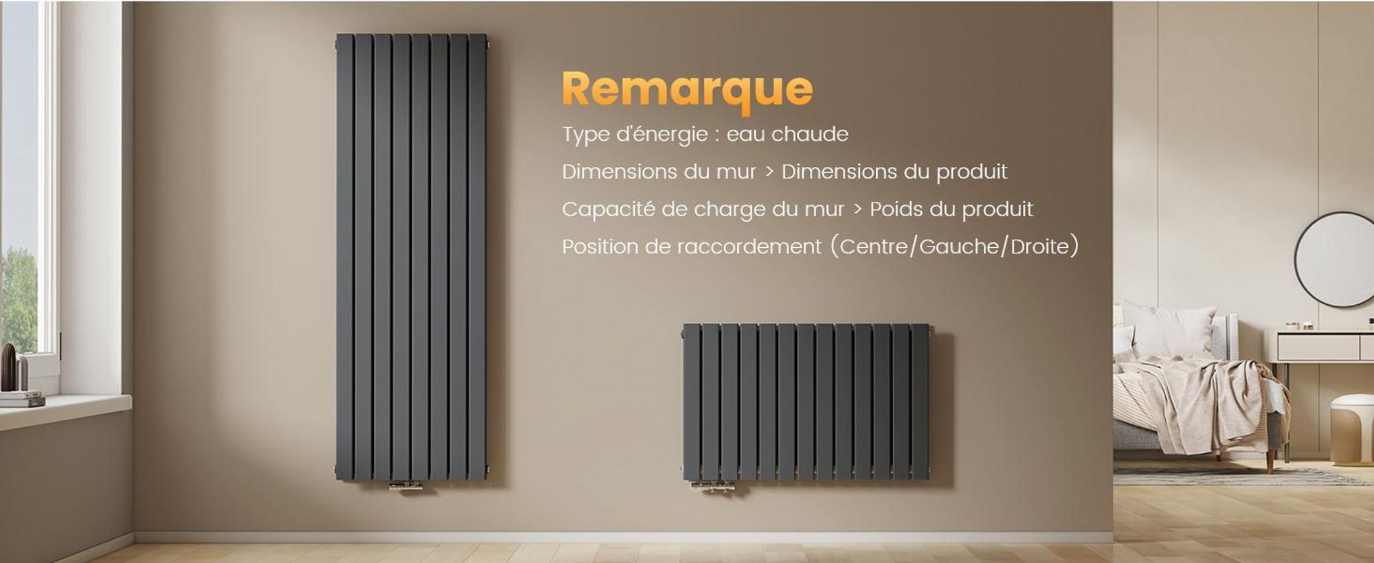Radiateur EMKE Radiateur à panneaux design vertical 1600x460mm anthracite Double couche plat Raccordement central Chauffage Acier SPCC, 1449 W sans thermoplongeur