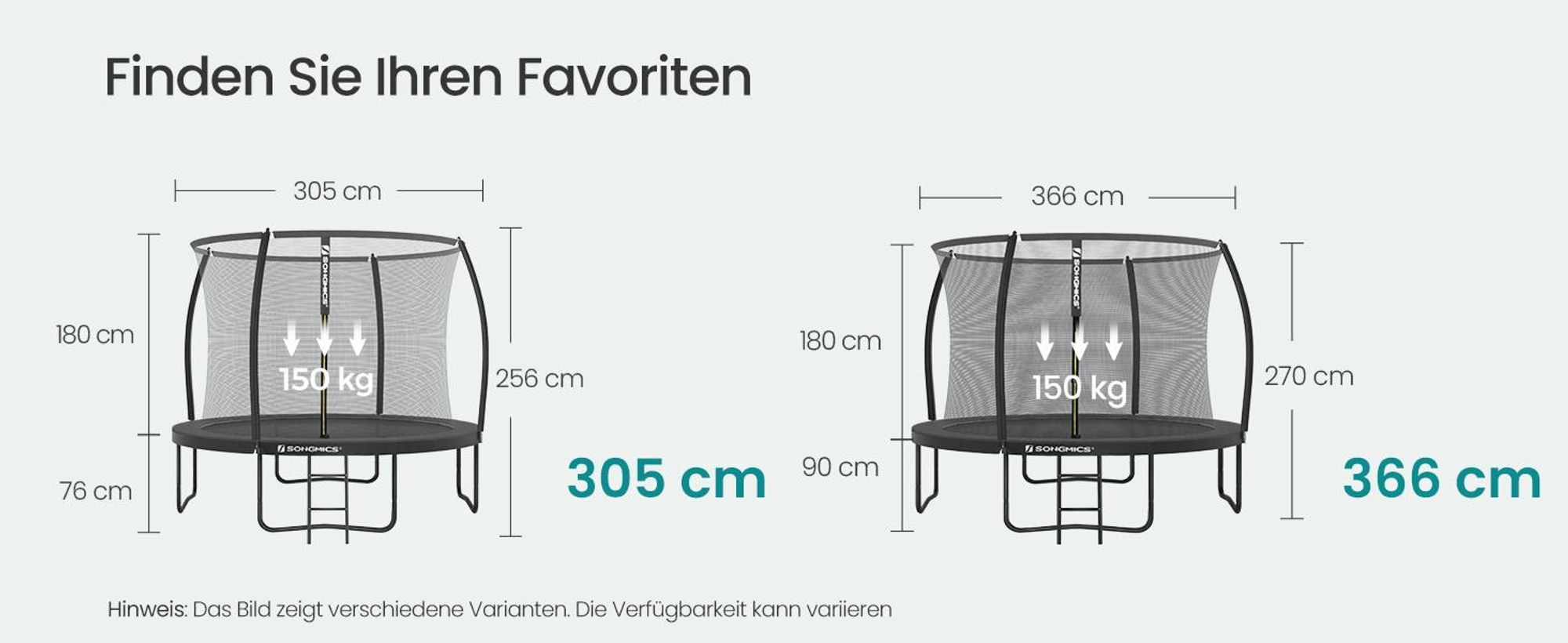SONGMICS Trampolin Ø 366 cm mit Leiter + Netz + Stangen + Abdeckung sicher Fitnessgerät rundes Gartentrampolin schwarz
