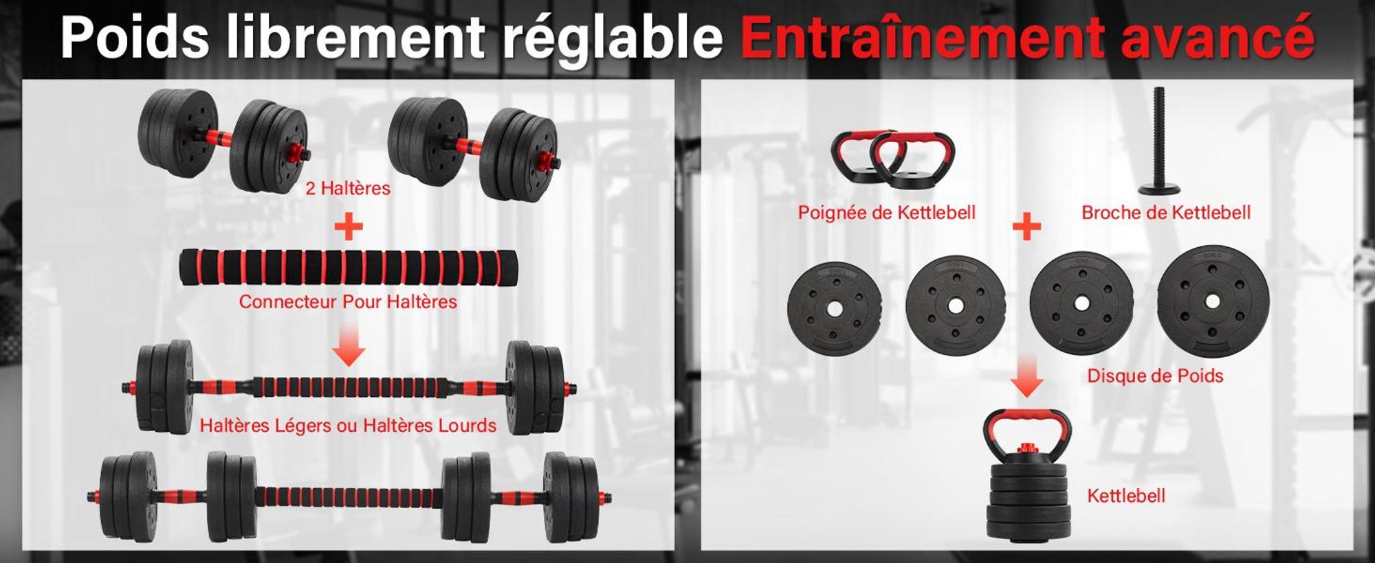 TEENO 6-in-1-Hantel-Set, 30 kg, mit Kugelhanteln, Hanteln, Stangen und Liegestützen, geeignet für Heim-Fitness