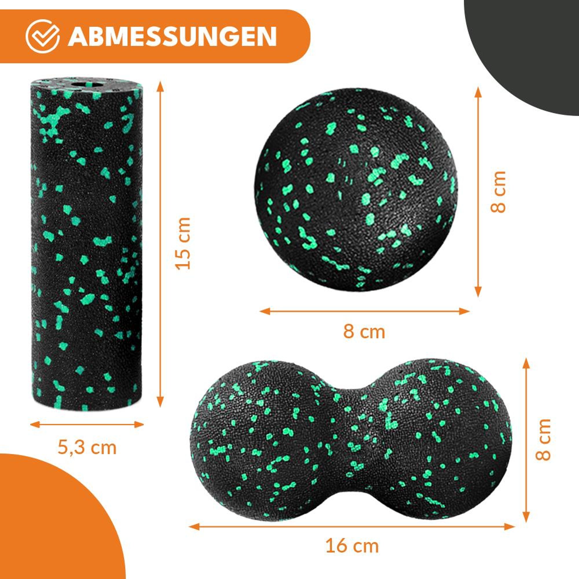KRUMAD Faszienrollen Set – Faszienrolle, Duoball & Massageball aus EPP – Massage Set für Rücken, Wirbelsäule, Beine & Füße – Faszienball für Trigger