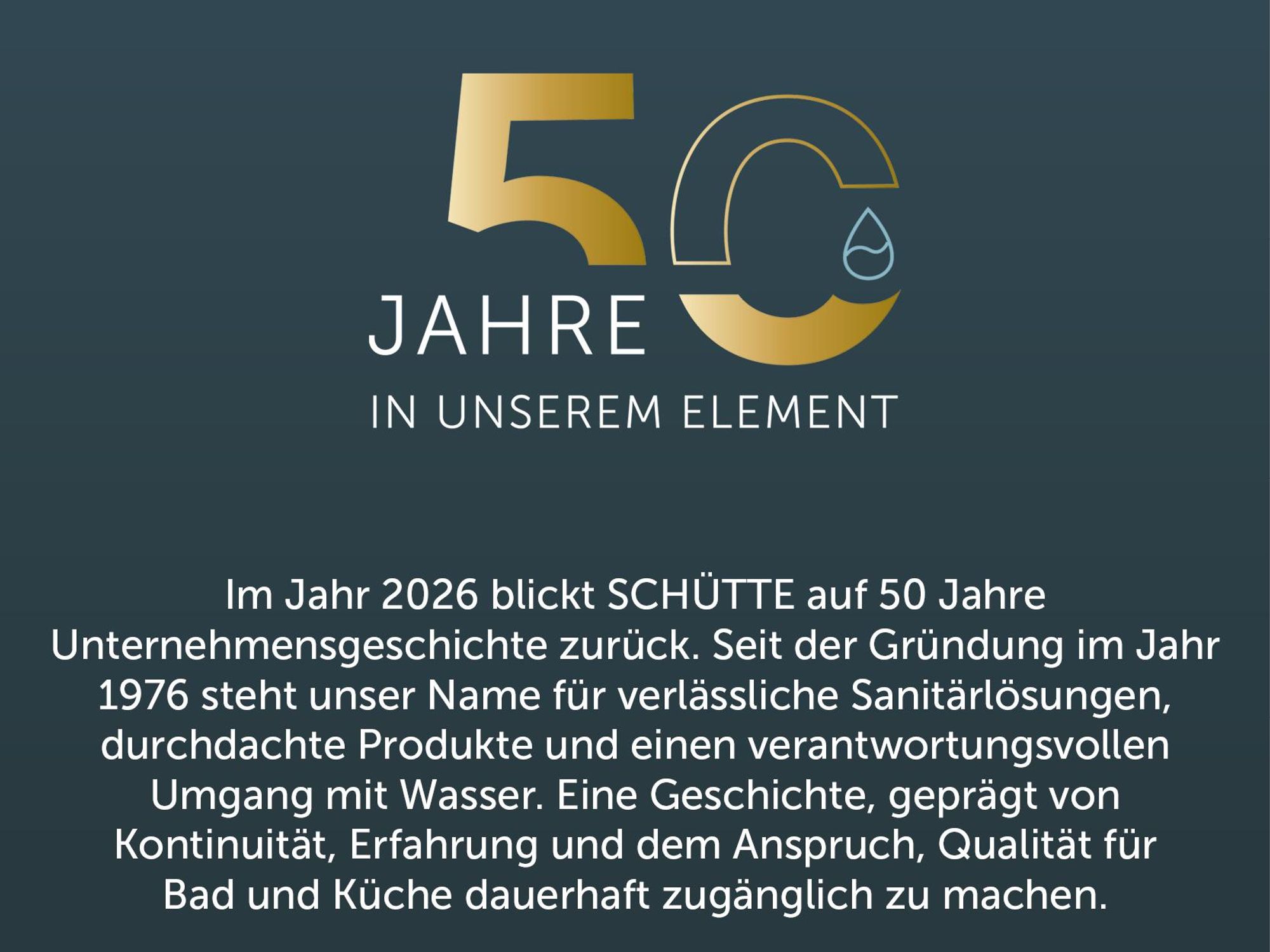 Schütte wird dieses Jahr 50 Jahre alt. Eine goldene 50 hebt das Ereignis hervor.
