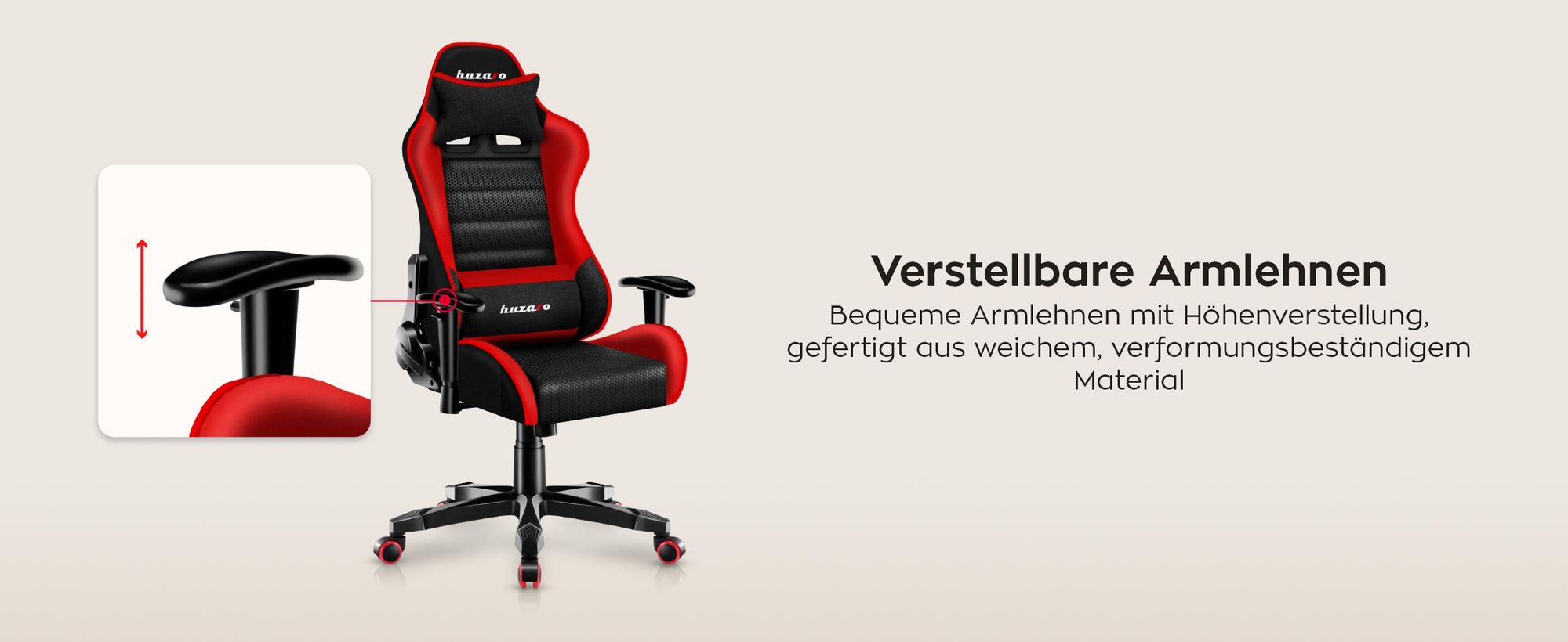 Huzaro Kinder Schreibtischstuhl Ranger 6.0 Gaming Stuhl Racing Sessel Bürostuhl Drehstuhl Gamer bis 130 kg mesh Rot