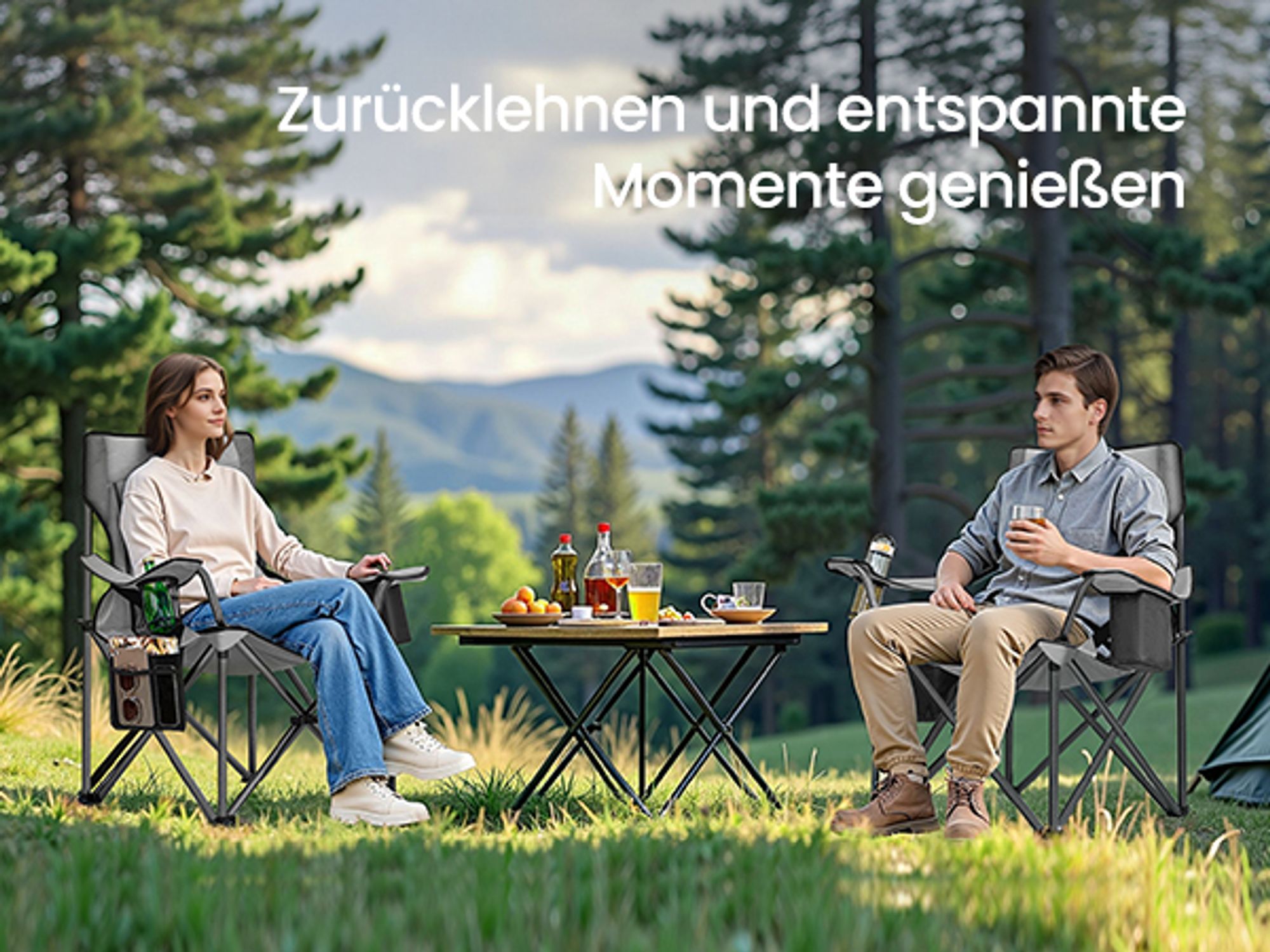 SONGMICS Campingstuhl, Klappstuhl mit Getränkehalter, Angelstuhl, klappbar, bis 205 kg