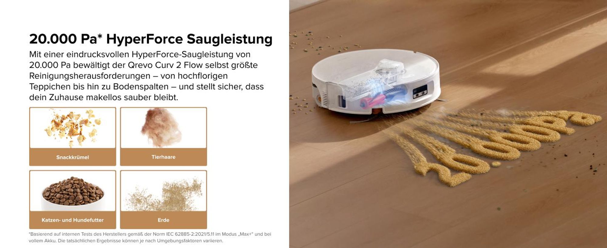 Roborock Qrevo Curv 2 Flow Staubsauger Roboter mit Wischfunktion, SpiraFlow-Wischwalze mit Selbstreinigung, 20.000 Pa, 75 °C Heißwasser-Moppwäsche
