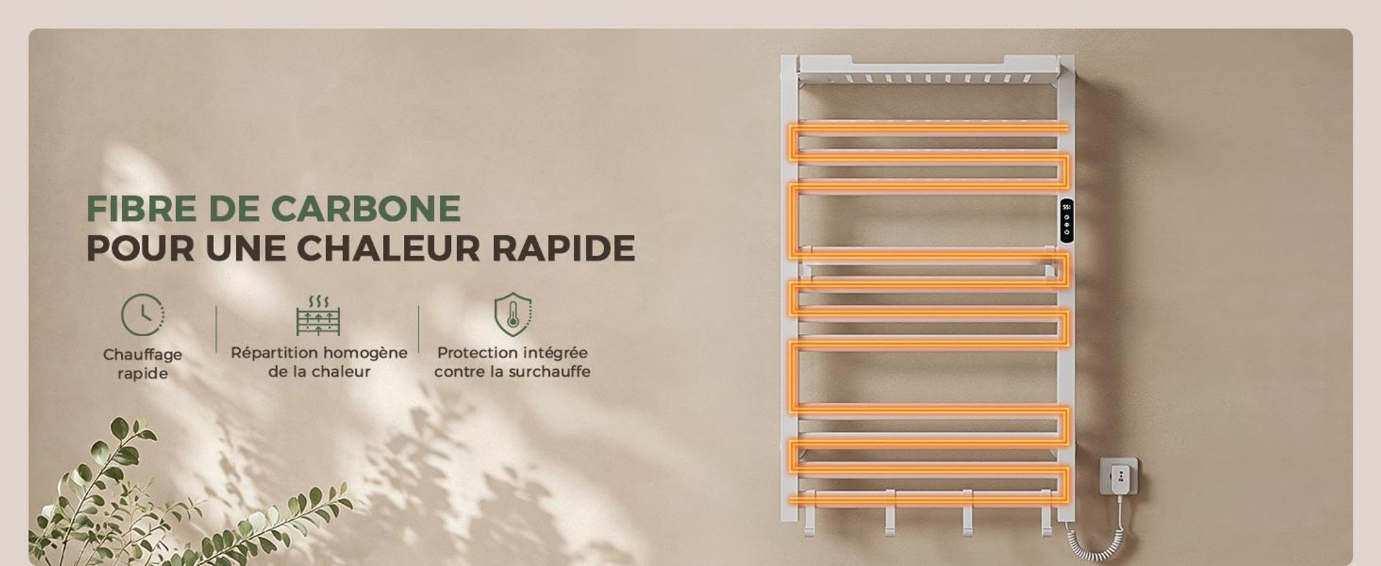 S'AFIELINA Sèche-serviettes électrique avec étagère 700× 600 mm 233 W Blanc,Radiateur sèche-serviettes électrique connecté, WiFi et application