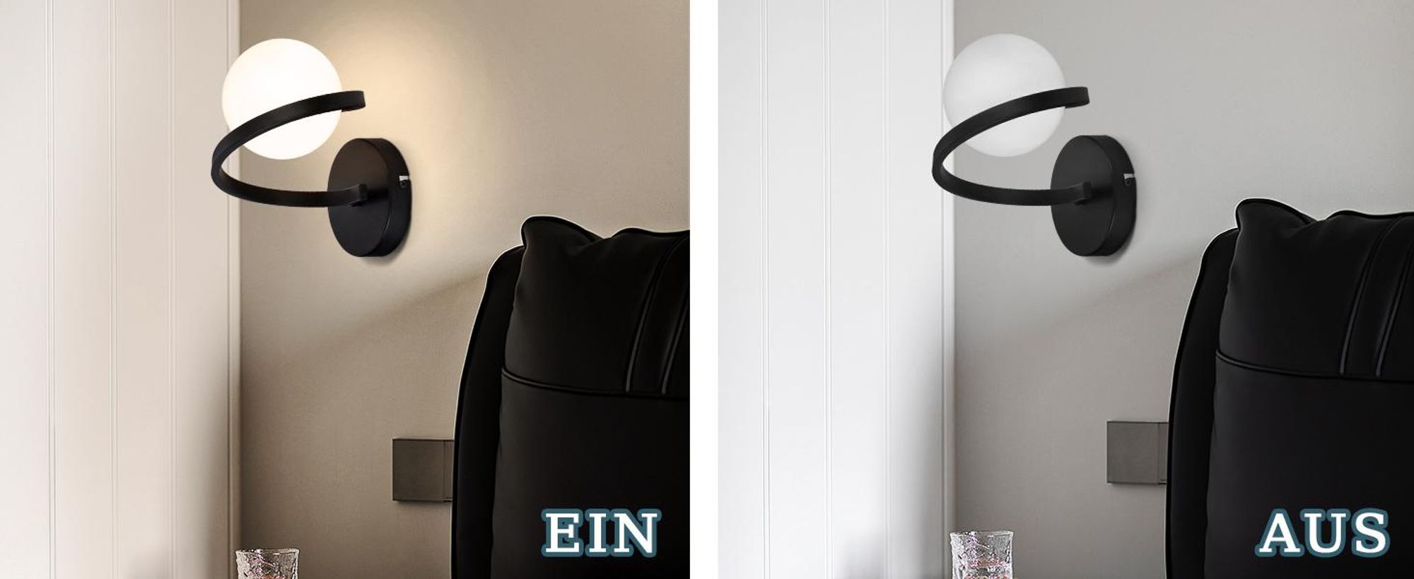 ZMH nástěnná lampa s 1 žárovkou, interiérová nástěnná lampa, kovová noční lampa s G9 žárovkou, s kulatým stínidlem z bílého skla, do obývacího pokoje, chodby, schodiště, dětského pokoje