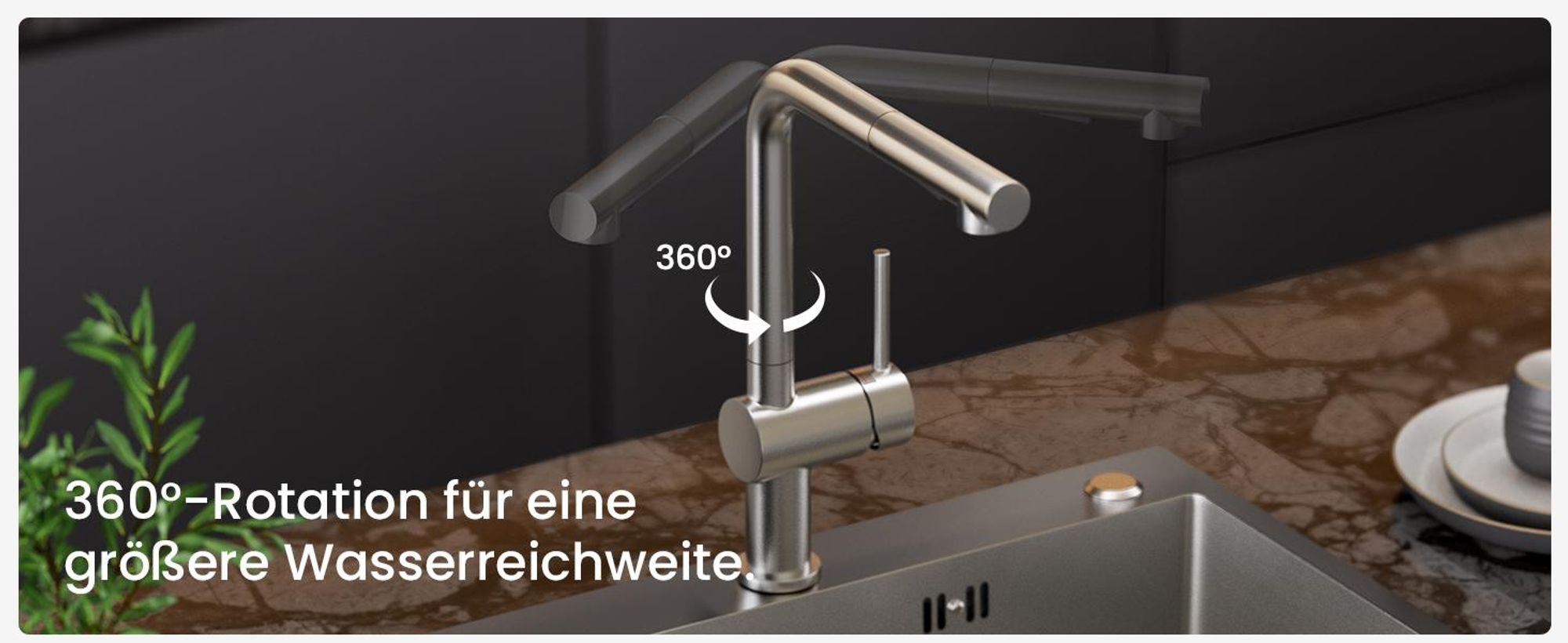 Edelstahlspüle 55x45 cm mit ausziehbarer Armatur & Seifenspender, gebürstete Küchenspüle Edelstahl, Spülbecken Set, 304 Edelstahl, Einbauspüle, Spüle