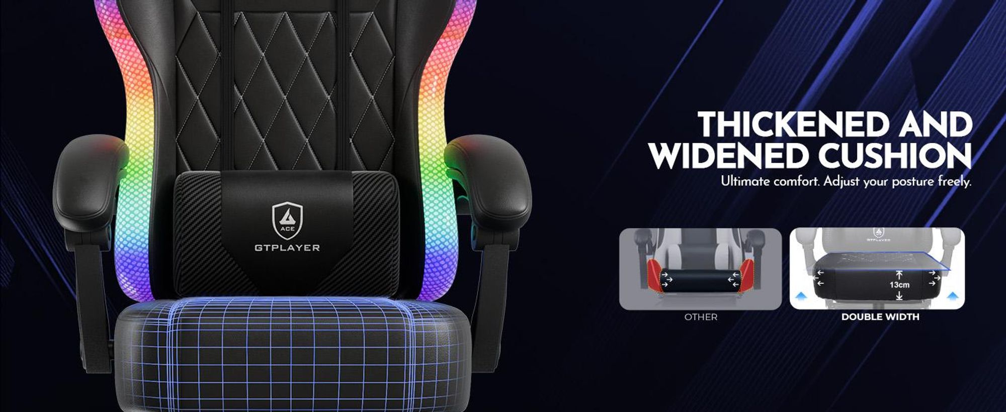 Chaise de jeu GTPLAYER, chaise de bureau, Gaming Chair avec barre lumineuse LED, chaise de gamer, dossier avec sac de rangement Chaise ergonomique pour PC