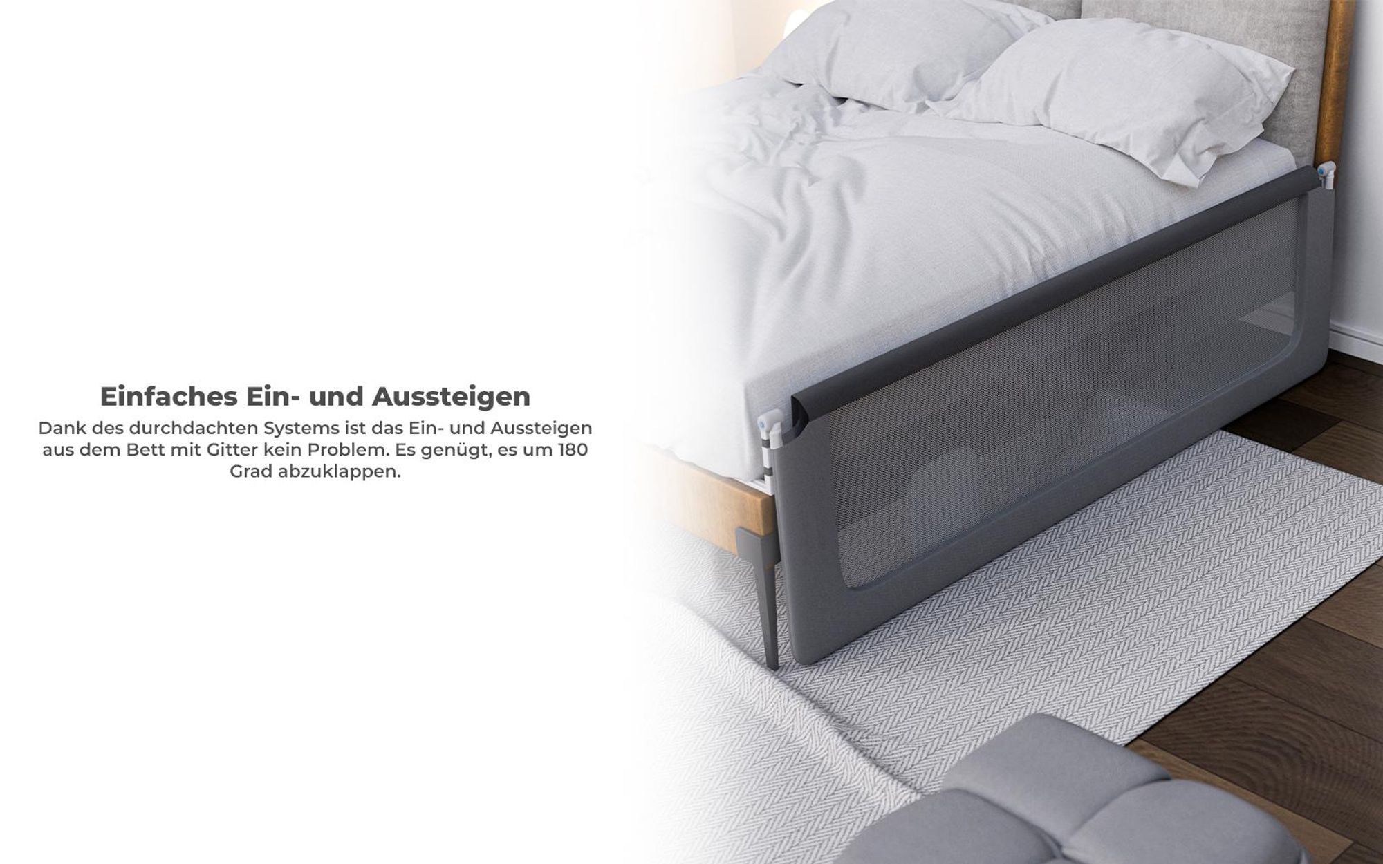 Kinderbettgitter Tulano Cover 30 Grey, Bettgitter, 200 cm, Klappbar, für eine Matratzenhöhe von 10-28 cm