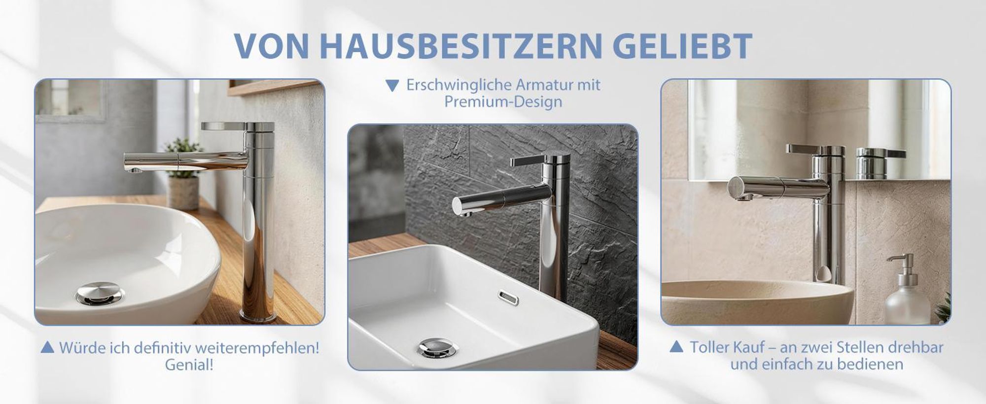 Homelody 2*Wasserhahn Bad hoch 360° drehbar Waschtischarmatur Mischbatterie Badarmatur für Bad, Waschbecken Armatur Chrom