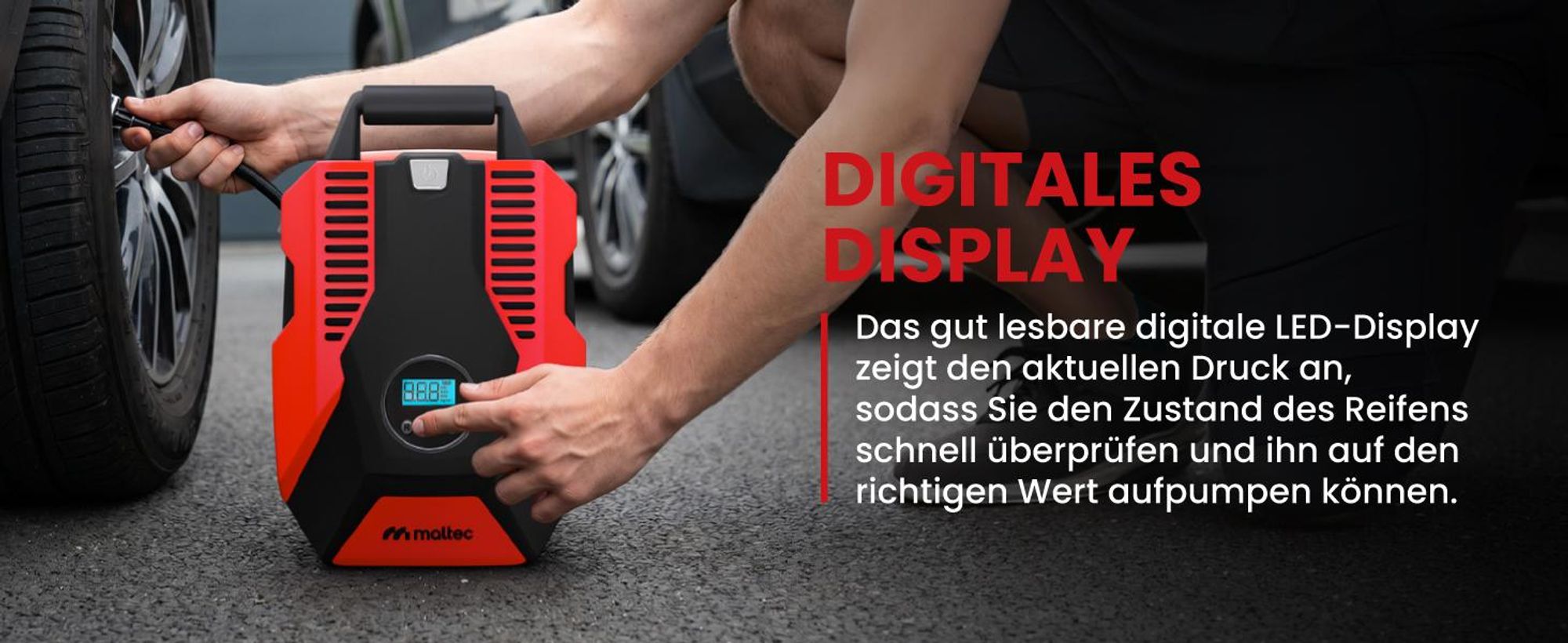 Starke Auto Kompressor 12V Reifenfüller mit 150 PSI Digitalanzeige 3 Düsen für Auto, Fahrrad