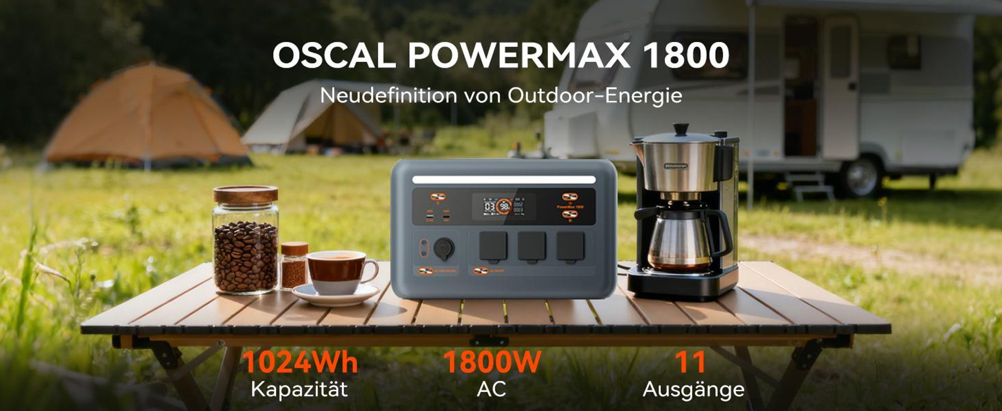 Oscal Powermax 1800SE Tragbar Powerstation, 1024Wh LiFePO4-Akku,1800W Solargenerator 1,8 in kW,(1-tlg),Notstromversorgung, Camping,Wohnmobil, zu Hause