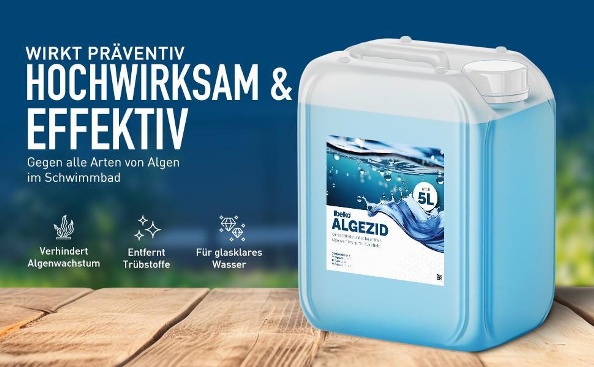 Belko® 5L Algizid Algenverhütung Anti - flüssig Algenmittel Pool Schwimmbad ohne Chlor