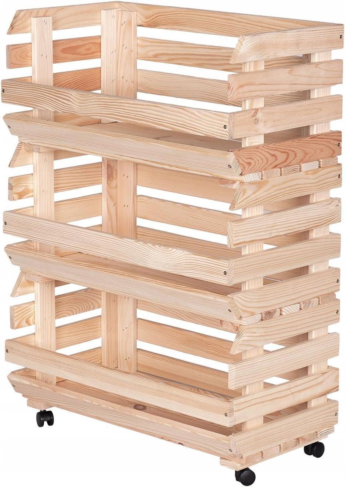 STOLMAK Drewniana Skrzynka na Owoce na Kółkach 57x79x30 cm Regał na Warzywa i Ziemniaki 3 Poziomy