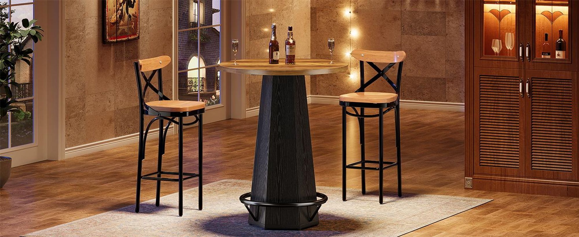 Tribesigns runder Stehtisch, 100 cm hoch bartisch, Bistrotisch mit Metallfußstütze, industrieller Hausbar-Hochtisch, Esstisch für kleine Räume