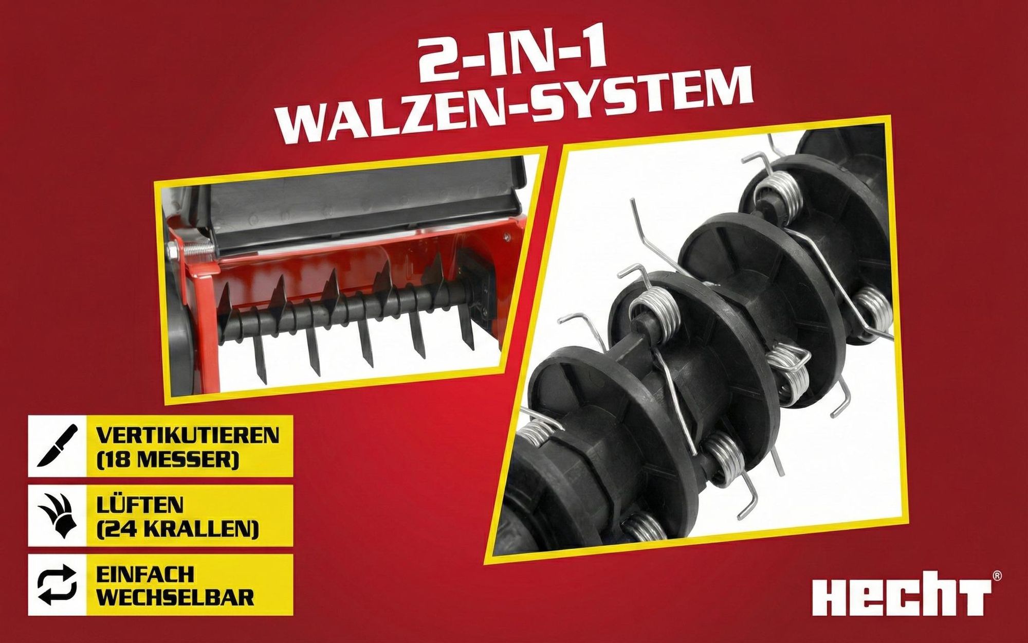 HECHT 5641 Vertikutierer Benzin | 2in1 Rasenlüfter | 40 cm Arbeitsbreite | 5,5 PS | 45L Fangkorb | 18 Messer | 24 Krallen