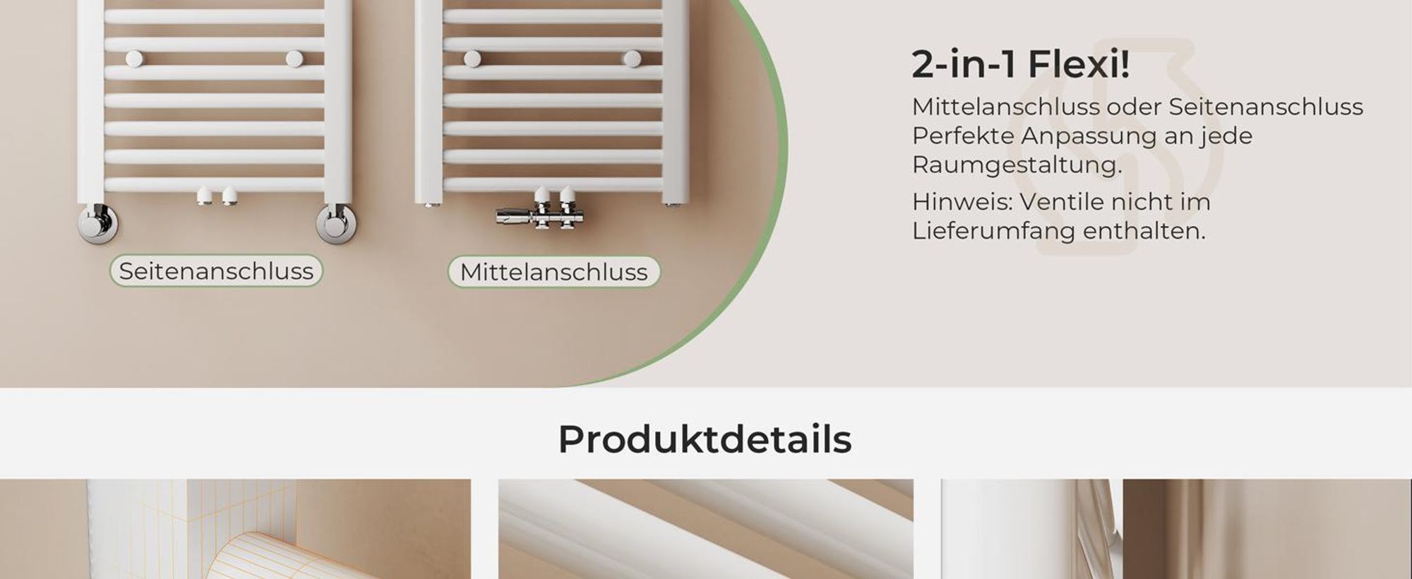 S'AFIELINA 180 x 60 cm Badheizkörper Handtuchtrockner Handtuchheizkörper Handtuchhalter Mittelanschluss Handtuchwärmer Gerade Weiß mit Ventil,860 W