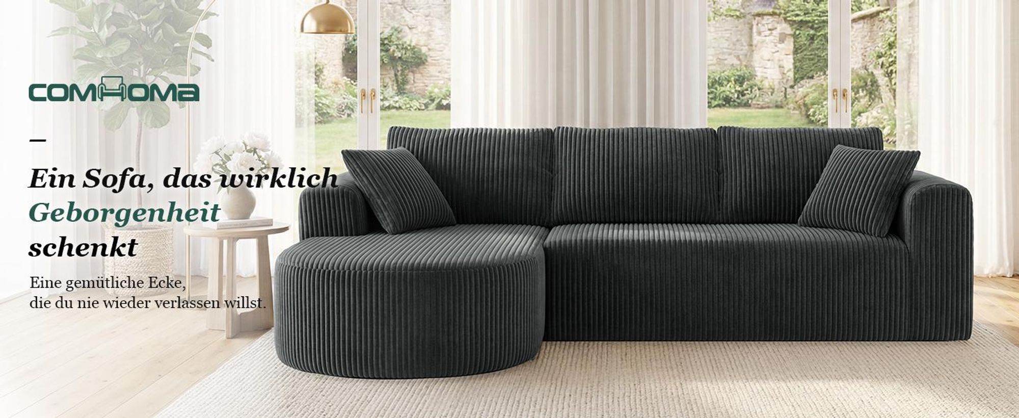 Sofa Ecksofa mit Schlaffunktion, Corduroy Modulares Boneless Couch mit Chaiselongue, L-Form Schlafsofa, Sektionssofas mit Kissen & Seitentaschen 243cm