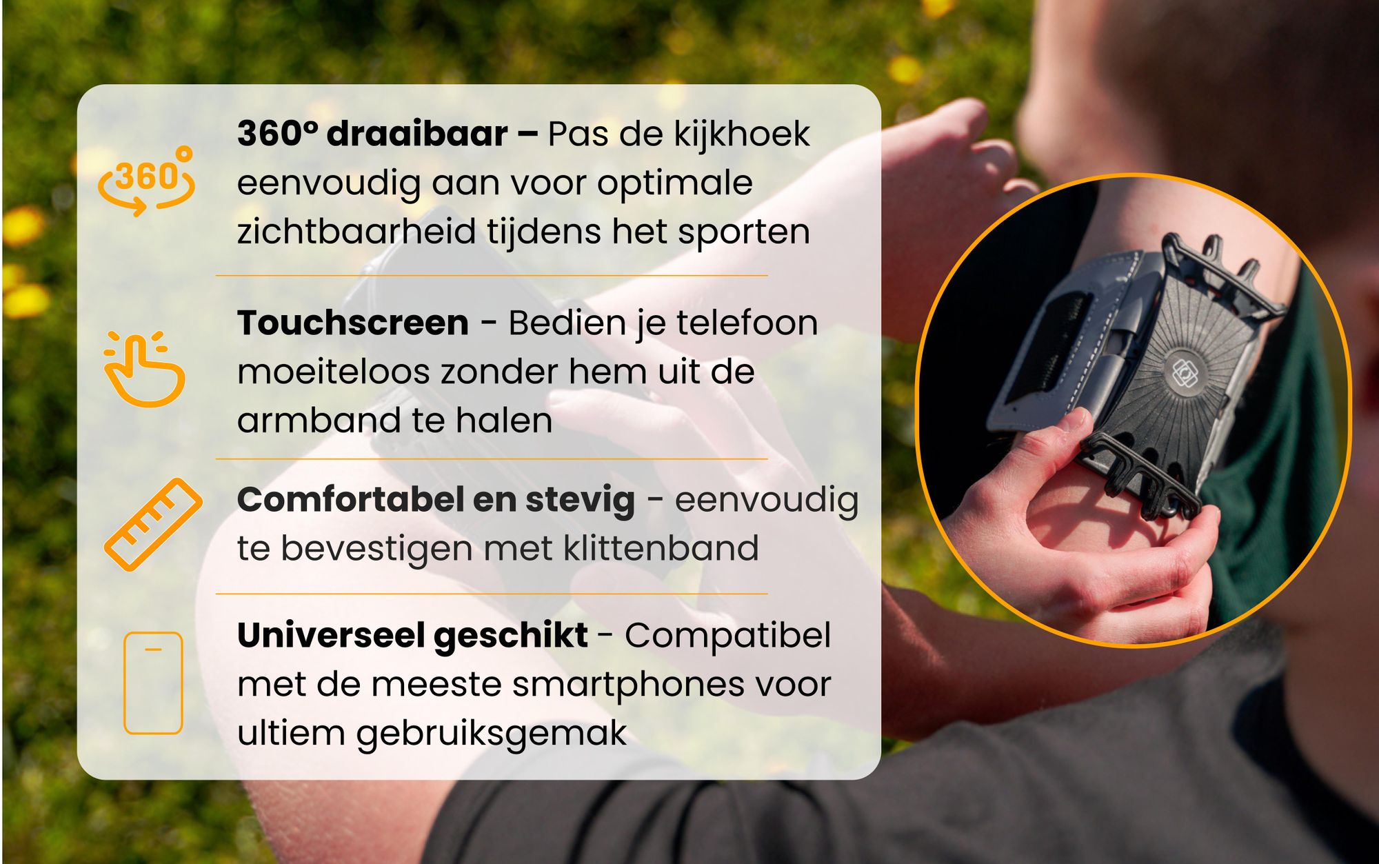 R2B Hardloop Telefoonhouder t/m 6,5 inch – 360° Draaibaar – Zwart