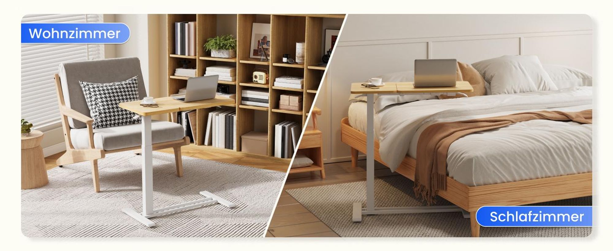 FLEXISPOT Beistelltisch Höhenverstellbar 80x40cm, Laptoptisch mit Neigbarer Desktop, Betttisch mit Rollen, für Wohnzimmer und Schlafzimmer, Ahorn
