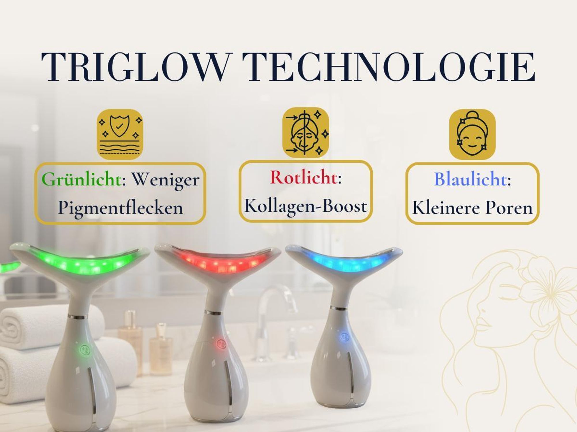 triglow technologie beduetet bei lichttherapie auf drei verschiedene farben zurückzugreifen