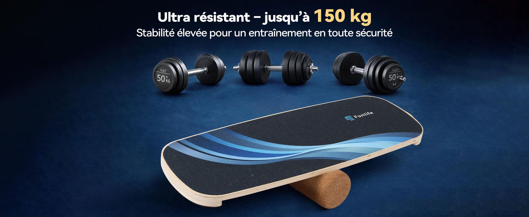 FunLife MOVE Balance Board en bois avec roulette – Appareil d'entraînement à l'équilibre professionnel avec système d'équilibre à 3 niveaux, renforcement musculaire, fitness et stabilité, jusqu'à 150 kg
