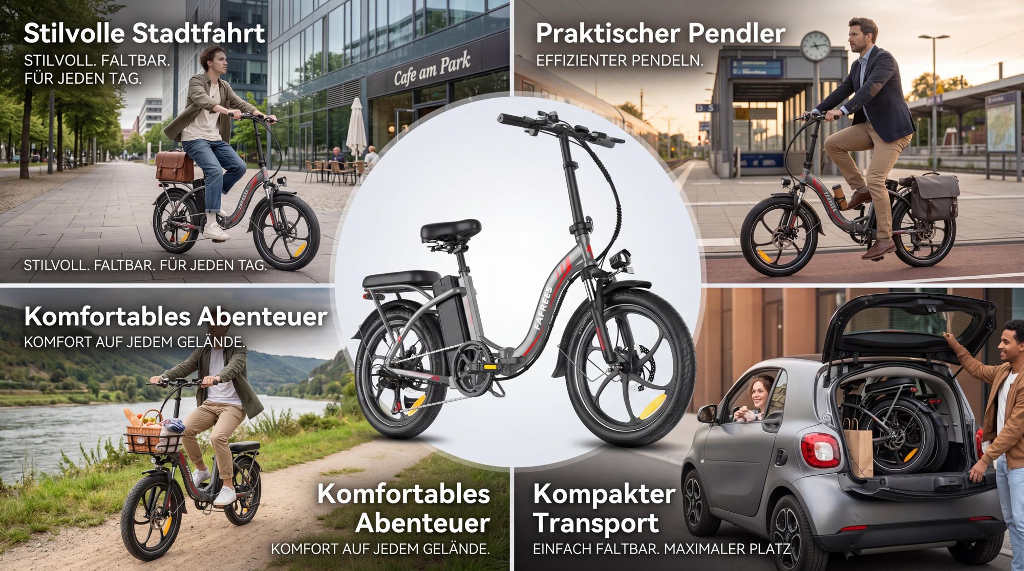 E-Bike Rostfreie Aluminiumlegierung 20 Zoll 36 V 20 Ah 720 Wh bis zu 110 - 150 km Wasserdicht IP54 mit 7 Gang, Grau