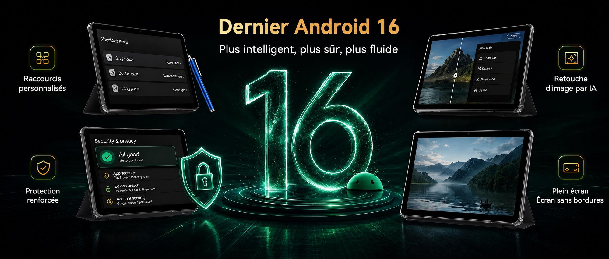 BESTTAB T20 10.1'' Android 16 Set Tablet, 24GB(8+16GB extensible) RAM+256GB ROM(2TB TF), avec housse/stylo/souris/clavier, Widevine L1, 5G WiFi