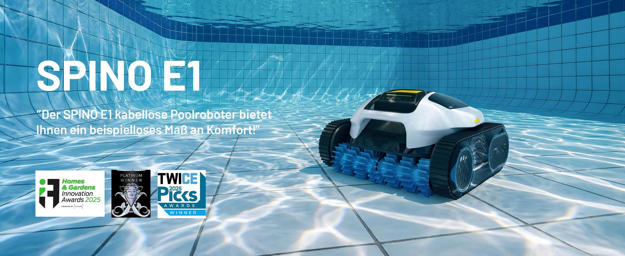 Mammotion Poolroboter Spino E1 Kabellos Poolsauger bis 150m² Pools, 6 Ah, 210 Min Laufzeit, App, SmartArc Routenplan, für Boden, Wand, Wasserlinien