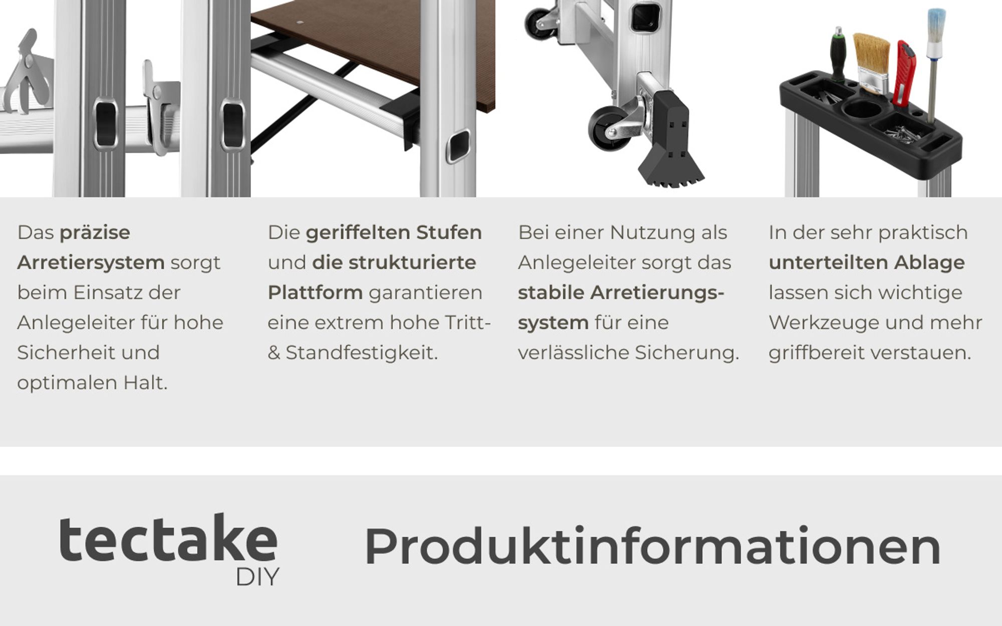 tectake® Aluminium Multigerüst 4 in 1 Belastbarkeit 150 kg