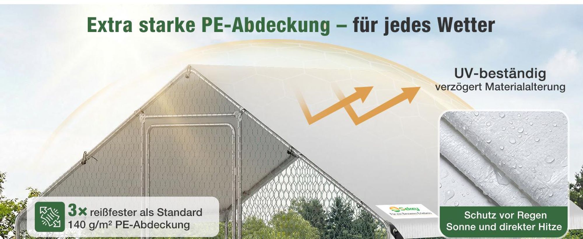 Sekey Hühnerstall Winterfest für 10 Hühner XXL Freilaufgehege Kleintierstall Voliere 2x3x2m Hühnerstall für 6 Hühner Kleintiere Schloss Freigehege