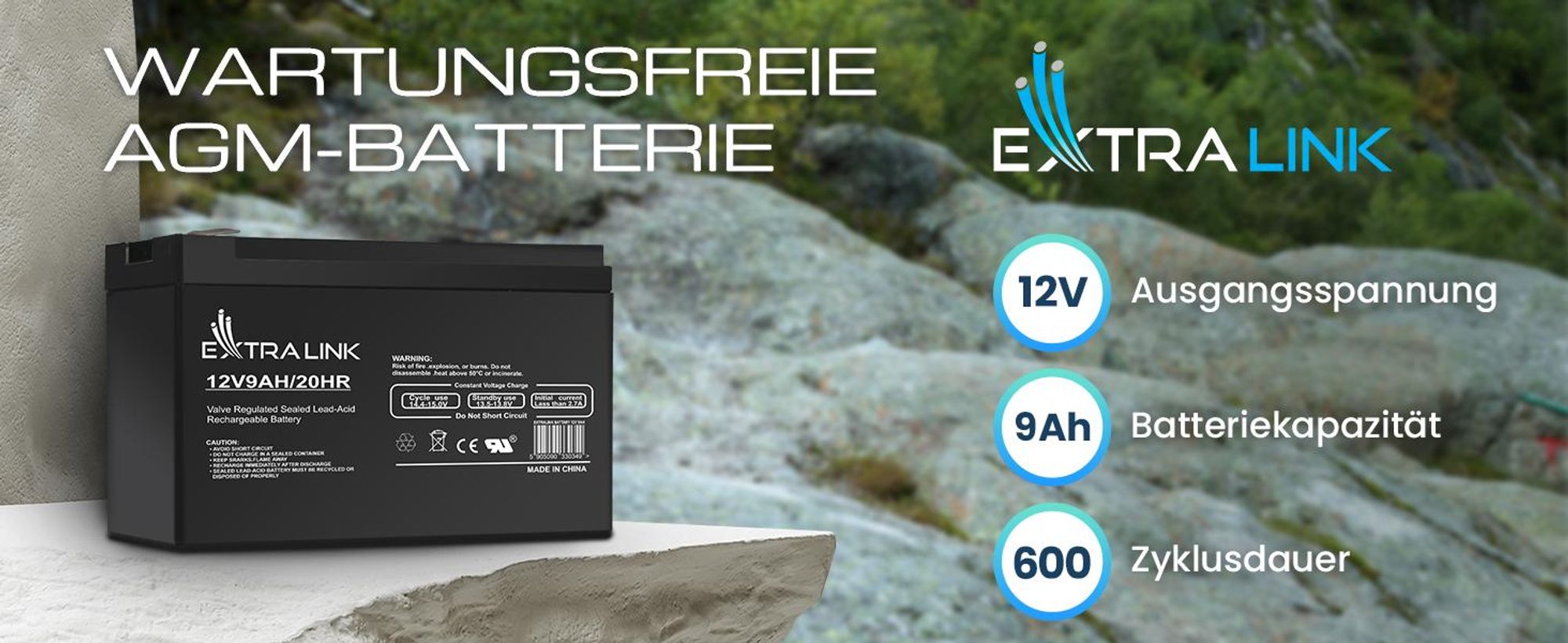 Extralink 12V 9Ah AGM Batterie wartungsfrei langlebiger VRLA Akku für USV Notstrom