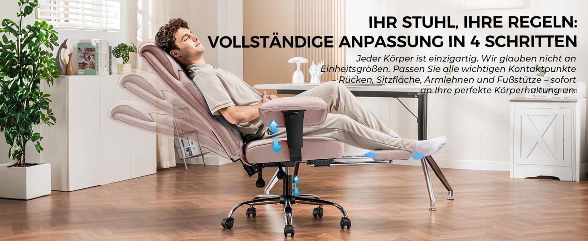 GTPLAYER Gaming Stuhl, breiter Bürostuhl aus Hochwertigem Stoff, Ergonomischer PC-Stuhl, Verstellbarer und Drehbarer Schreibtischstuhl mit Fußstütze
