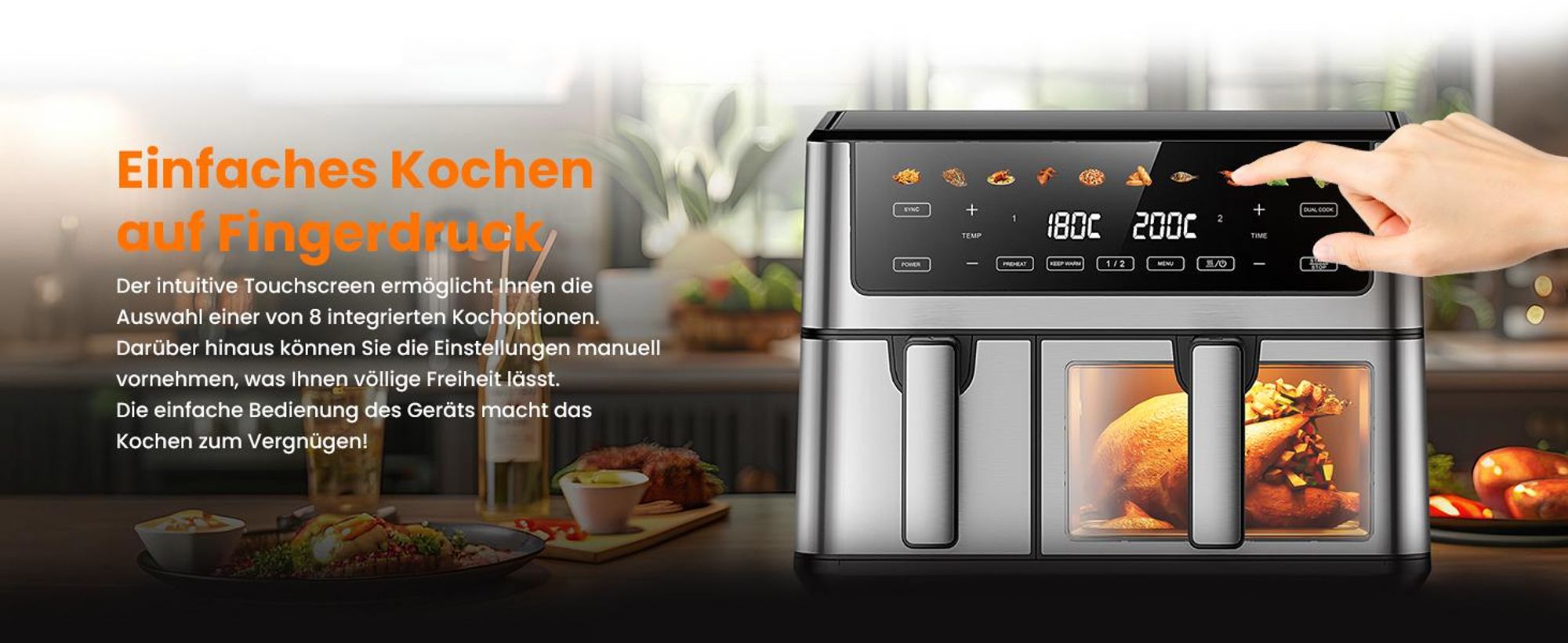 Extralink Air Fryer Dual Basket 10 l Heißluftfritteuse 2500 W mit 2 Körben und Touchdisplay