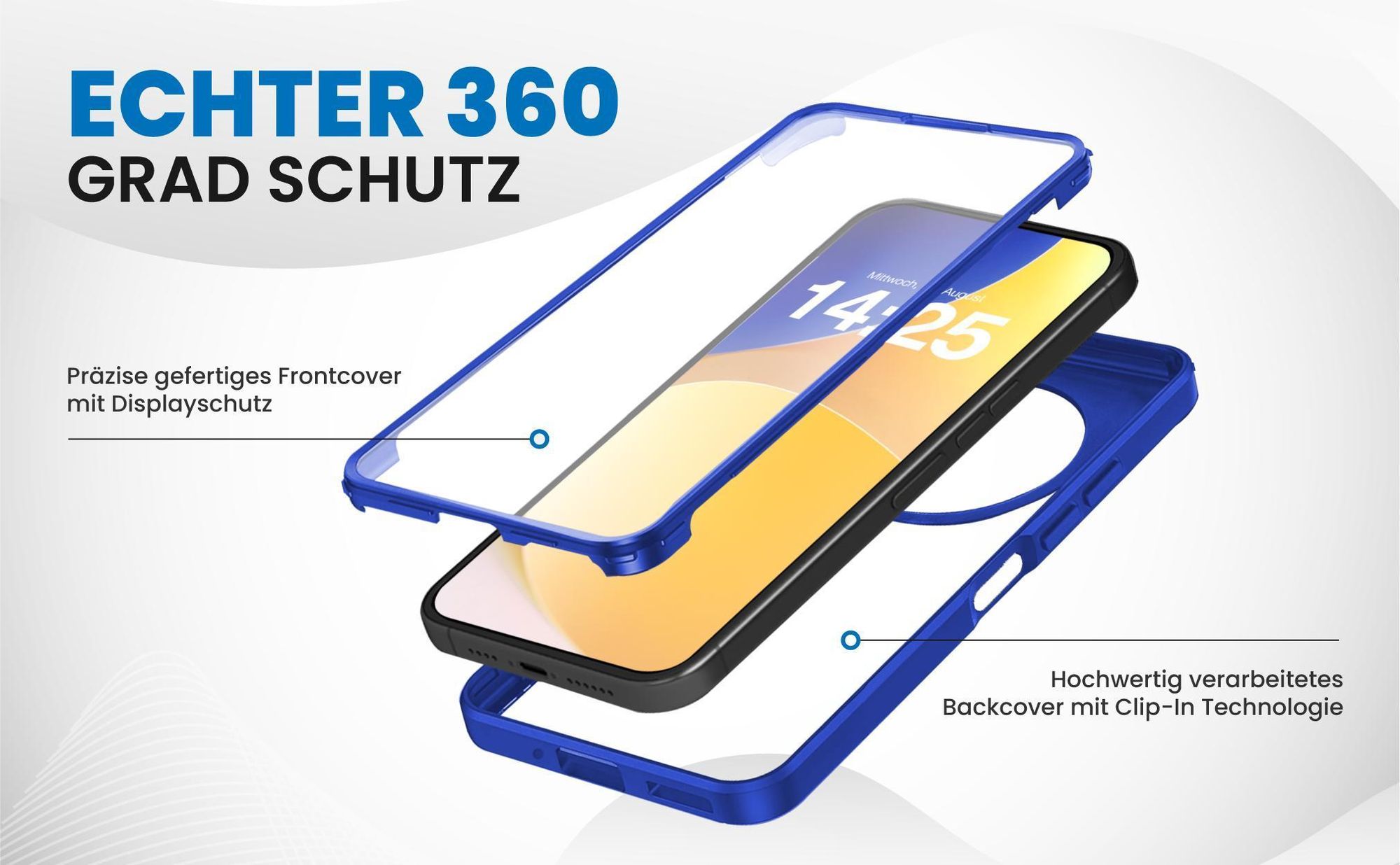 Blaues 360 Grad Case für Xiaomi Redmi 14C mit Schutz von beiden Seiten