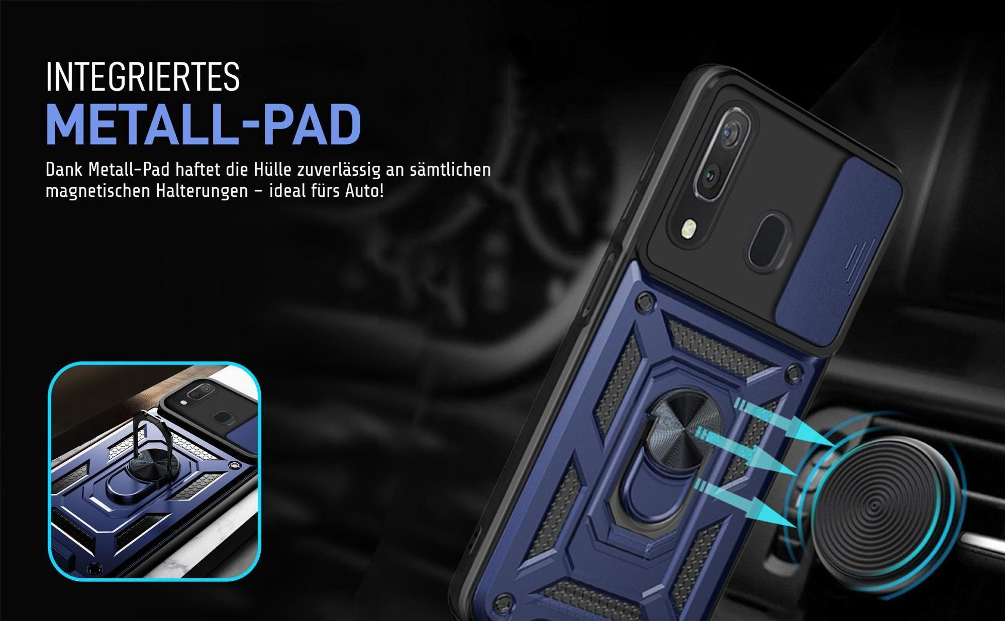 Bumper für Samsung Galaxy A50 in Blau mit Metallplatte