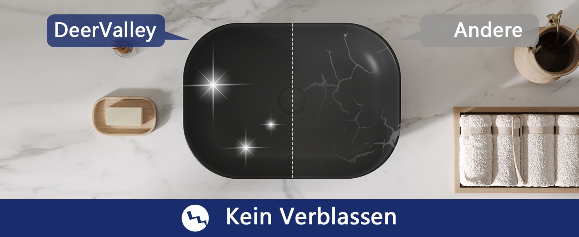 Schwarzes Keramik Aufbauwaschbecken rechteckig 50 × 40 × 14,5 cm – Modernes Bad Design von DeerValley