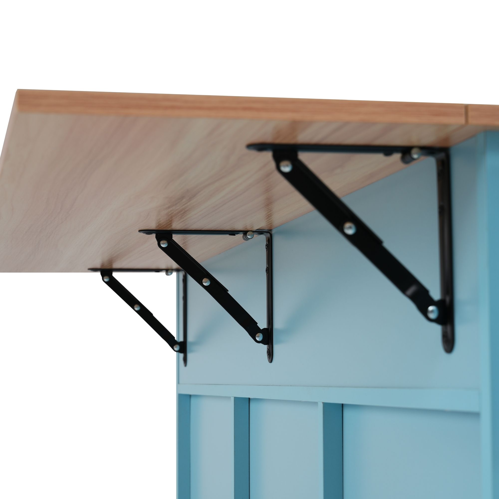 Flieks Servierwagen Kücheninsel mit 2 Schubladen, Küchentrolley Speisewagen mit Klappbar Arbeitsplatte, Küchenwagen mit Regal, 129x46-71x91.5cm, Blau