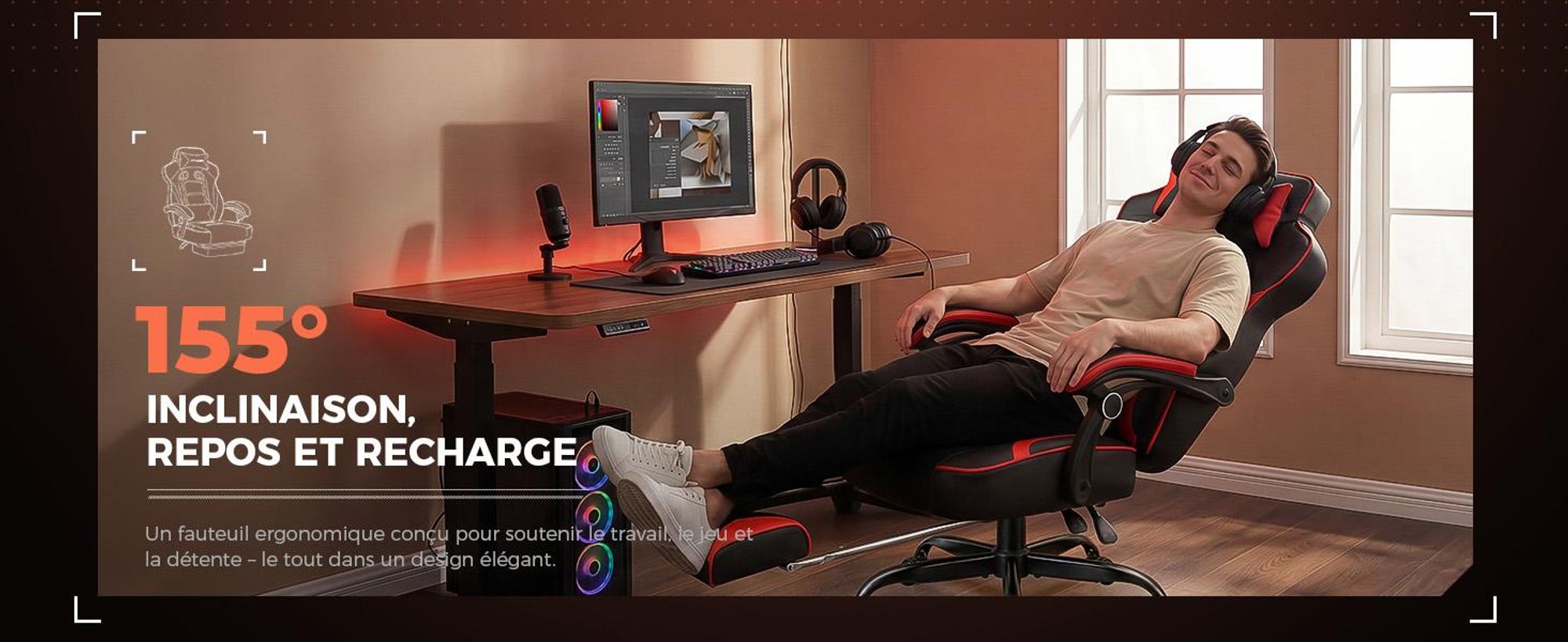 Sedia da gaming GTPLAYER con poggiapiedi, sedia da ufficio ergonomica con capacità di carico di 150 kg, poltrona da gaming con supporto lombare e poggiatesta, sedia da computer regolabile in altezza