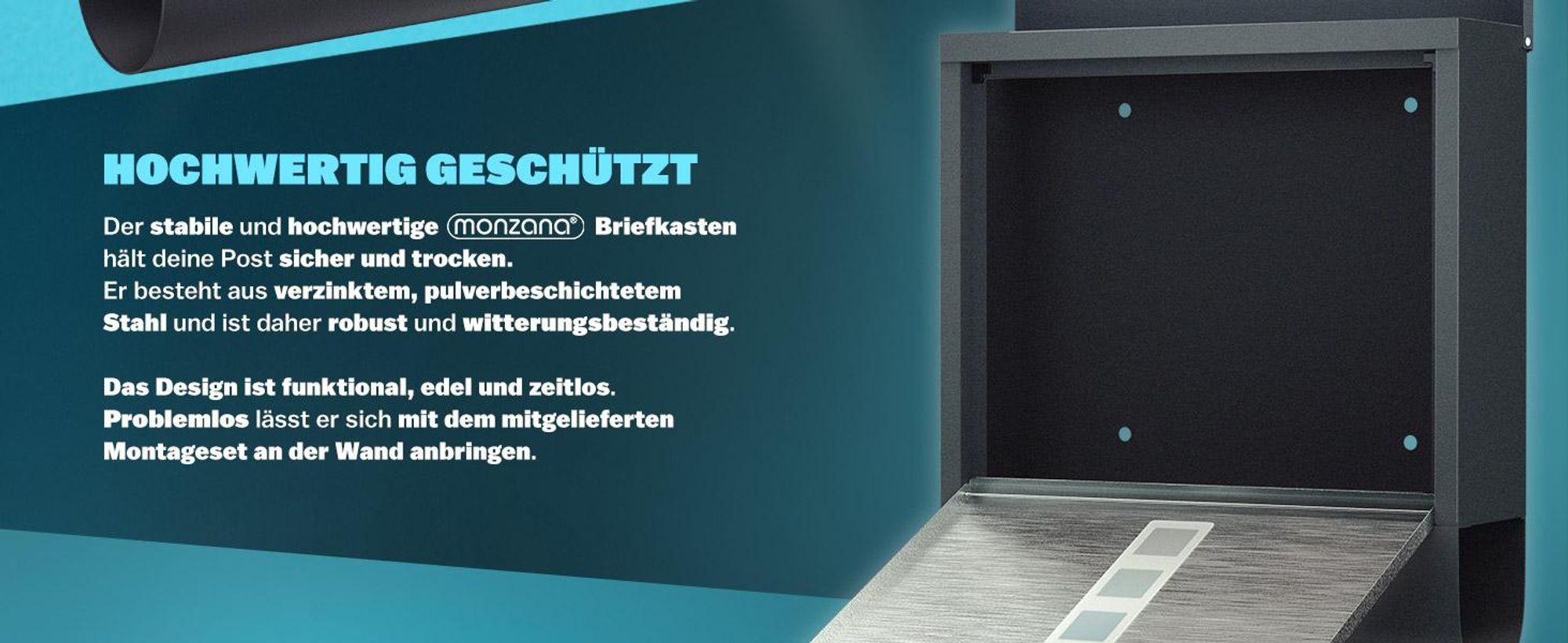 MONZANA® Briefkasten Kreuzschloss mit Kupfer-Schließzylinder drehbare Abdeckung 31x10x34 cm Sichtfenster Namensschild Zeitungsfach legierter Stahl 2 Schlüssel Postkasten Schwarz-Silber
