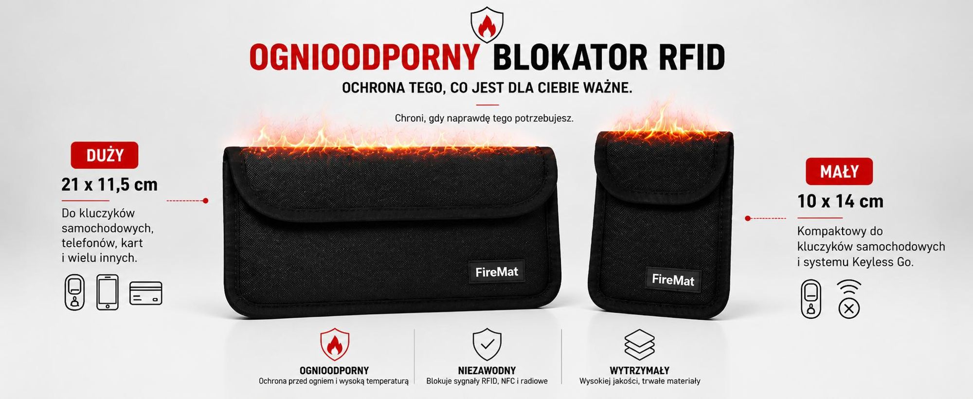 Ochrona RFID etui na karty, klucze samochodowe i dane przed nieautoryzowanym odczytem.